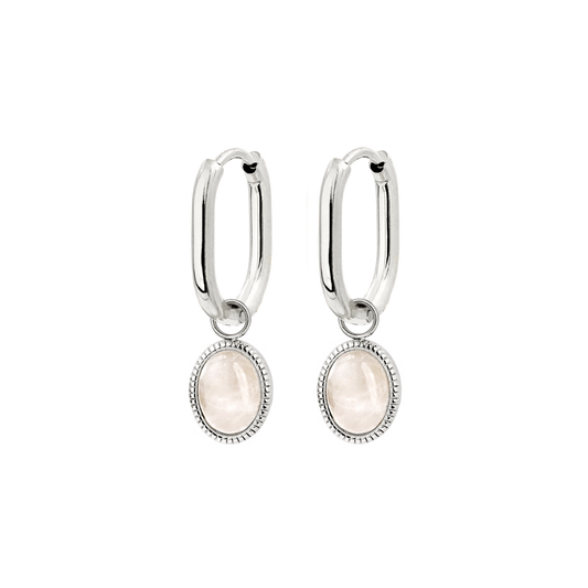 Blush Quartz Oval Hoop Set Baby Silver