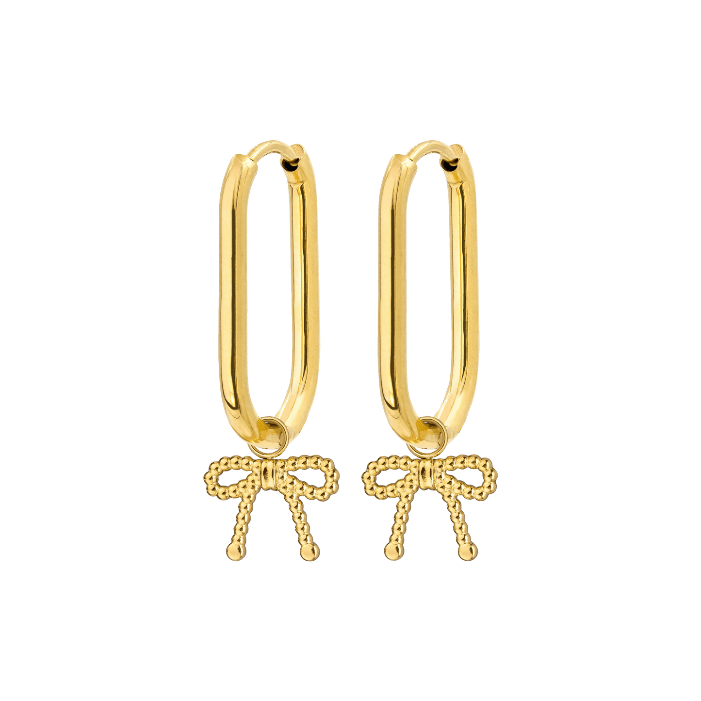 Dotted Ribbon Oval Hoop Set Small Gold