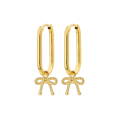 Dotted Ribbon Oval Hoop Set Small Gold