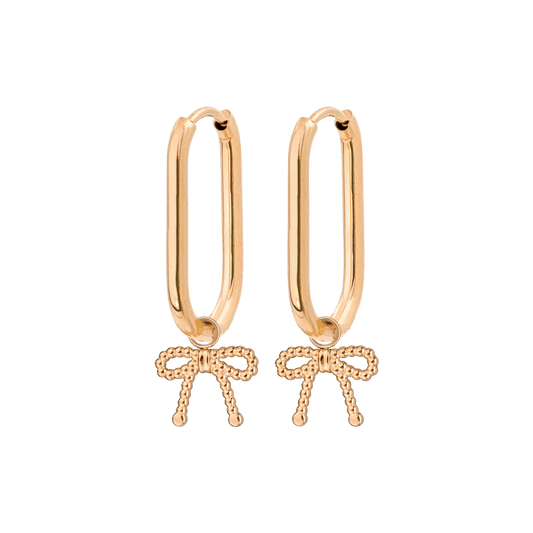Dotted Ribbon Oval Hoop Set Small Rose Gold