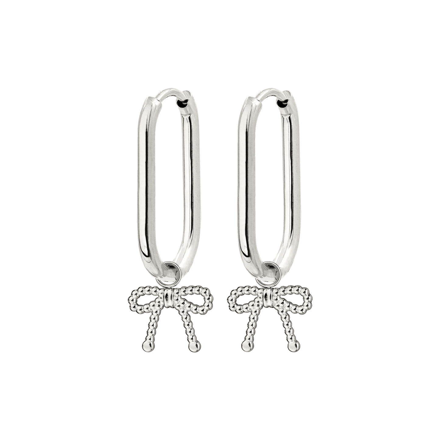 Dotted Ribbon Oval Hoop Set Small Silver