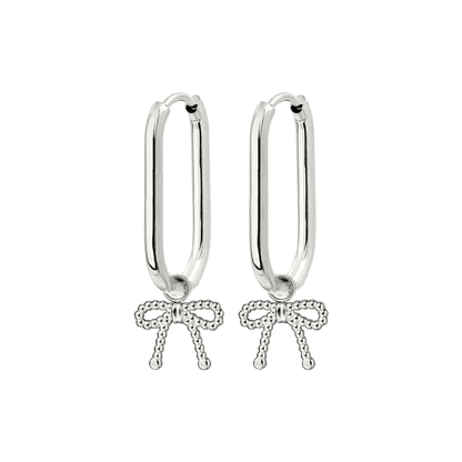 Dotted Ribbon Oval Hoop Set Small Silver