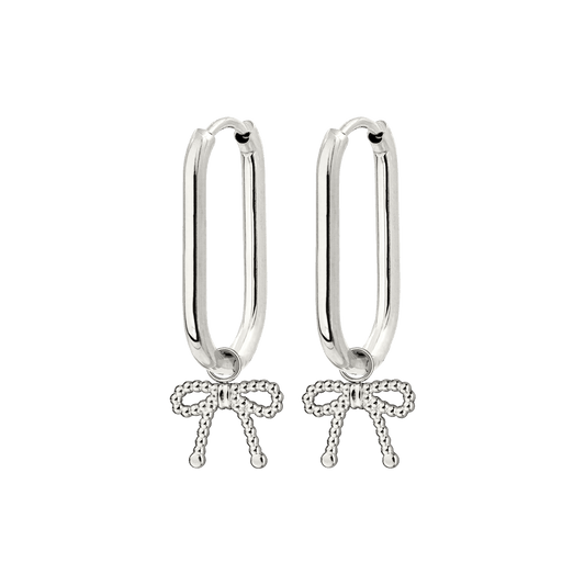 Dotted Ribbon Oval Hoop Set Small Silver