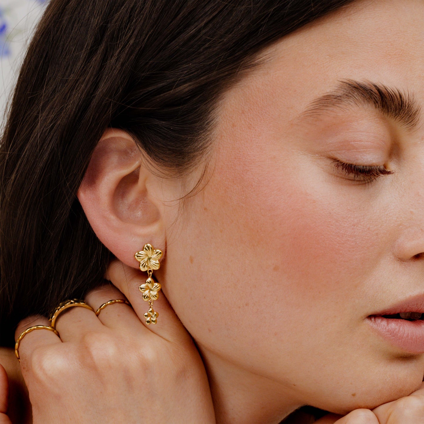 Floral Trinity Earrings Gold