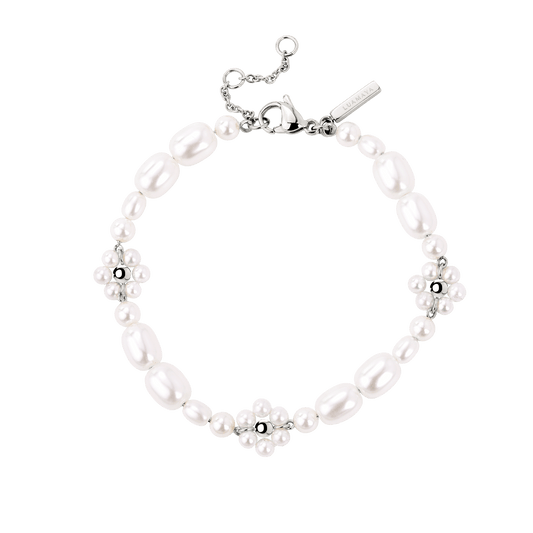 Flowery Pearls Bracelet Silver