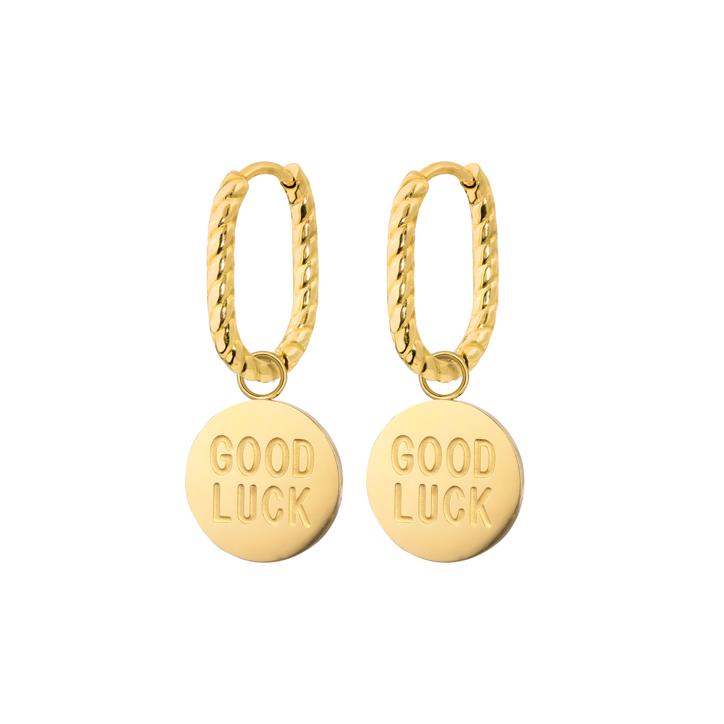 Good Luck Coin Oval Twisted Hoop Set Baby Gold