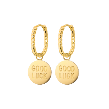 Good Luck Coin Oval Twisted Hoop Set Baby Gold