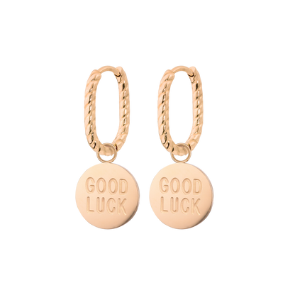 Good Luck Coin Oval Twisted Hoop Set Baby Rose Gold
