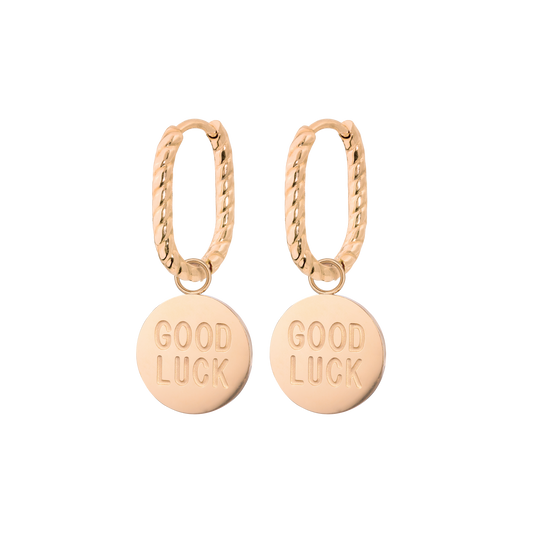 Good Luck Coin Oval Twisted Hoop Set Baby Rose Gold