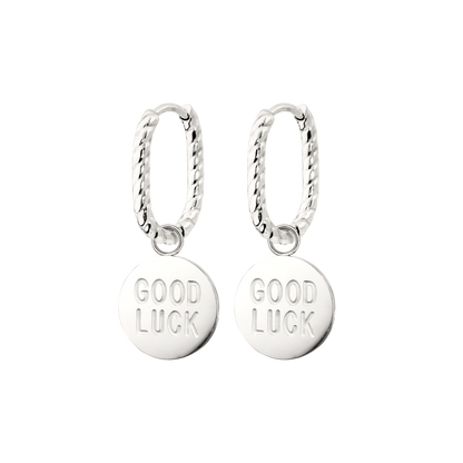 Good Luck Coin Oval Twisted Hoop Set Baby Silver