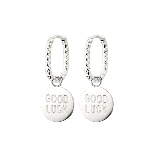 Good Luck Coin Oval Twisted Hoop Set Baby Silver