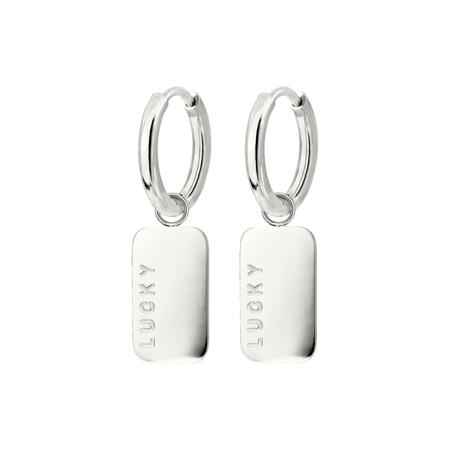 Lucky Pendant Hoop Set Small Silver