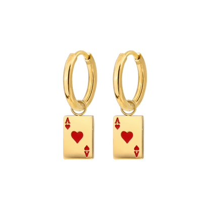 Red Ace Hoop Set Small Gold