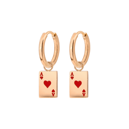 Red Ace Hoop Set Small Rose Gold