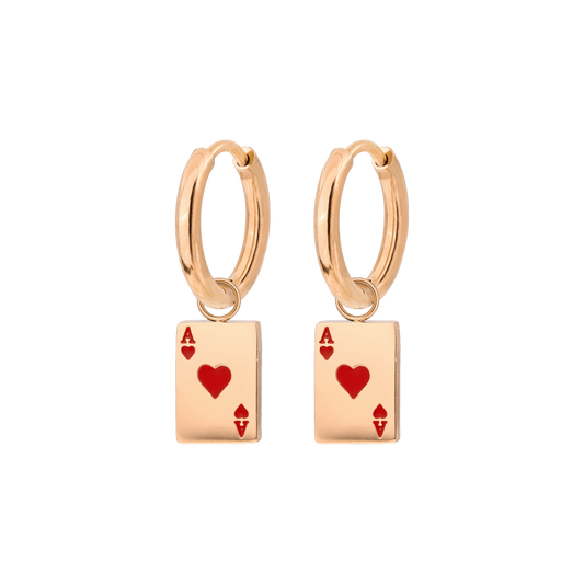 Red Ace Hoop Set Small Rose Gold