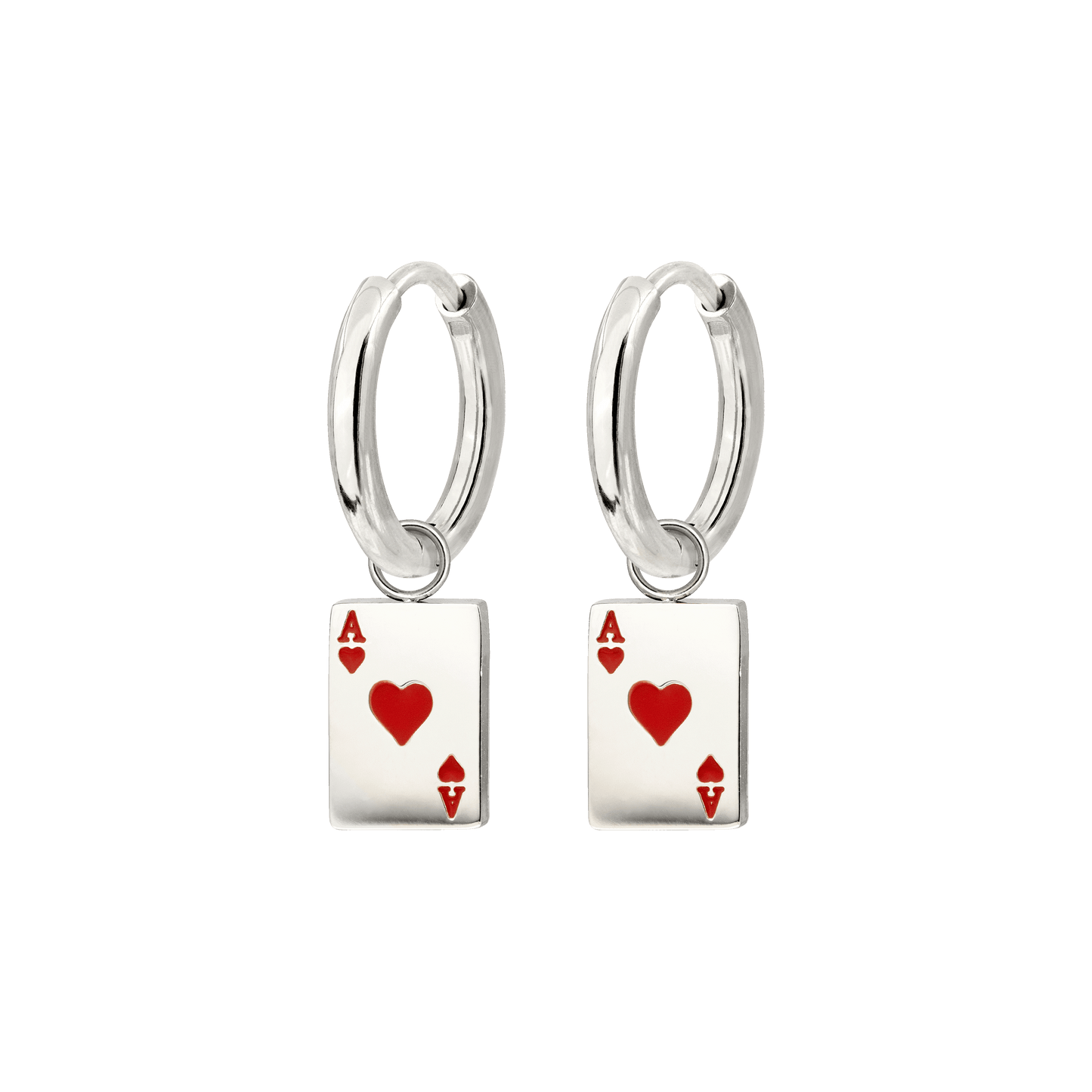 Red Ace Hoop Set Small Silver