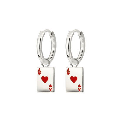 Red Ace Hoop Set Small Silver
