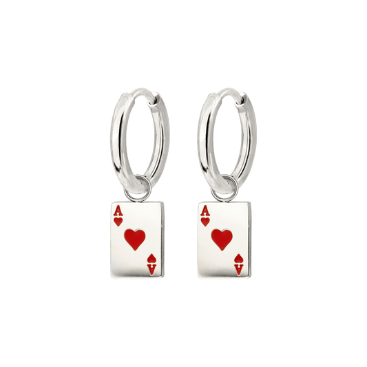Red Ace Hoop Set Small Silver