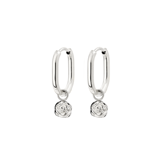 Rose Oval Hoop Set Baby Silver
