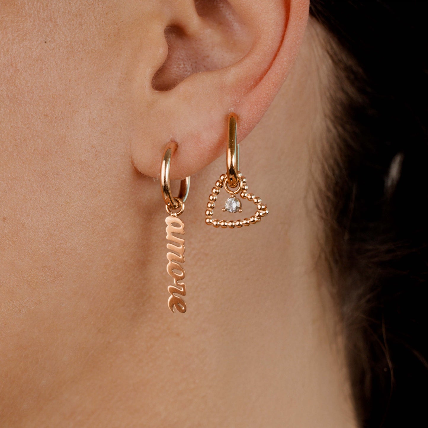 Heart of Gold Oval Hoop Set Baby Rose Gold
