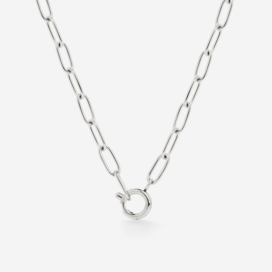 Oval Links Charm Necklace Silver