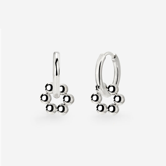 Bead Donut Hoop Set Small Silver