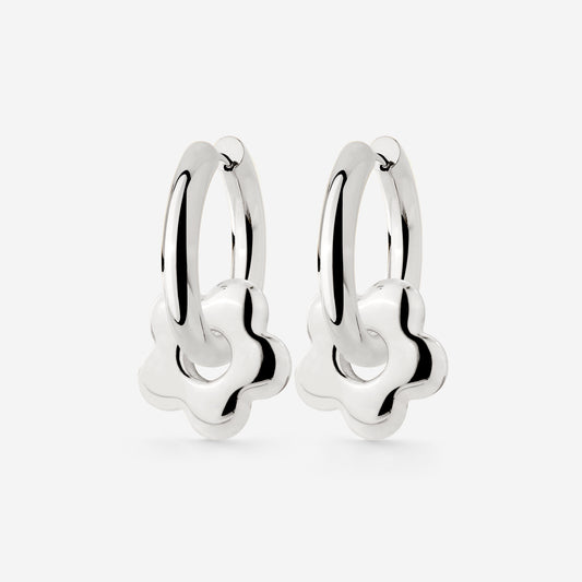 Chunky Bubble Flower Hoop Set Medium Silver