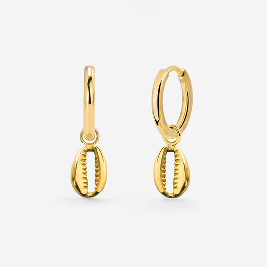 Cowrie Shell Hoop Set Small Gold