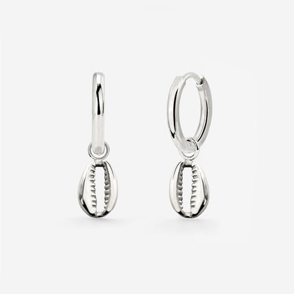 Cowrie Shell Hoop Set Small Silver