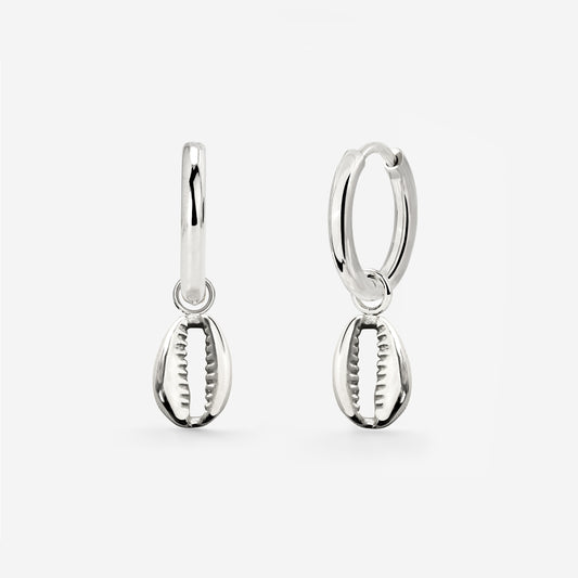 Cowrie Shell Hoop Set Small Silver
