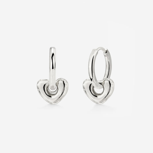 Phat Heart Hoop Set Small Silver