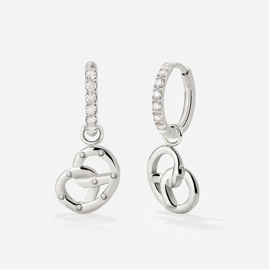 Bedazzled Pretzel Glimmer Hoop Set Small Silver