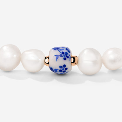 Flower Tile Pearl Bracelet Rose Gold