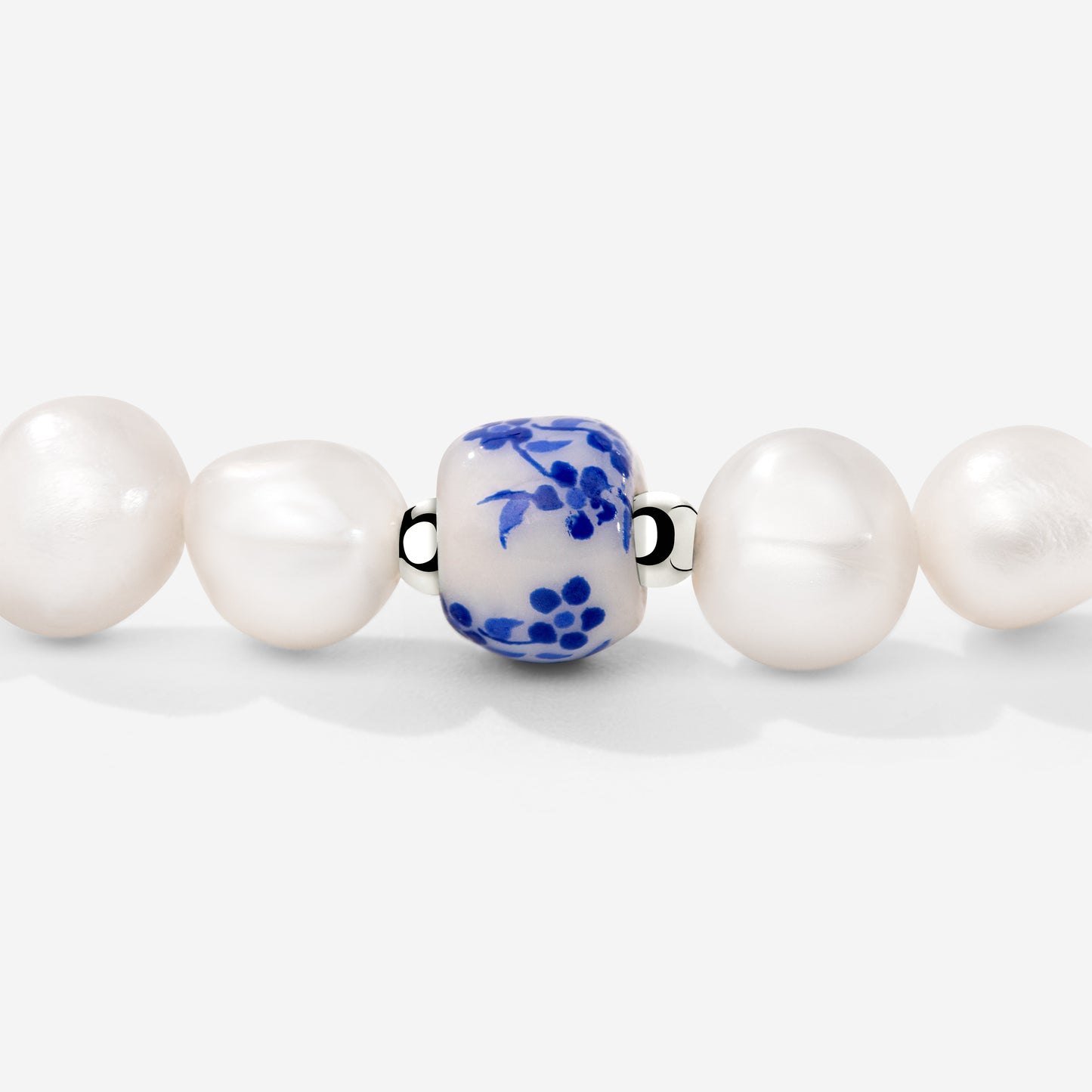 Flower Tile Pearl Bracelet Silver