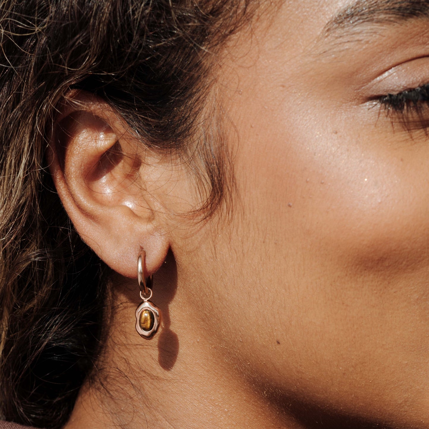 Tiger's Eye Hoop Set Small Rose Gold