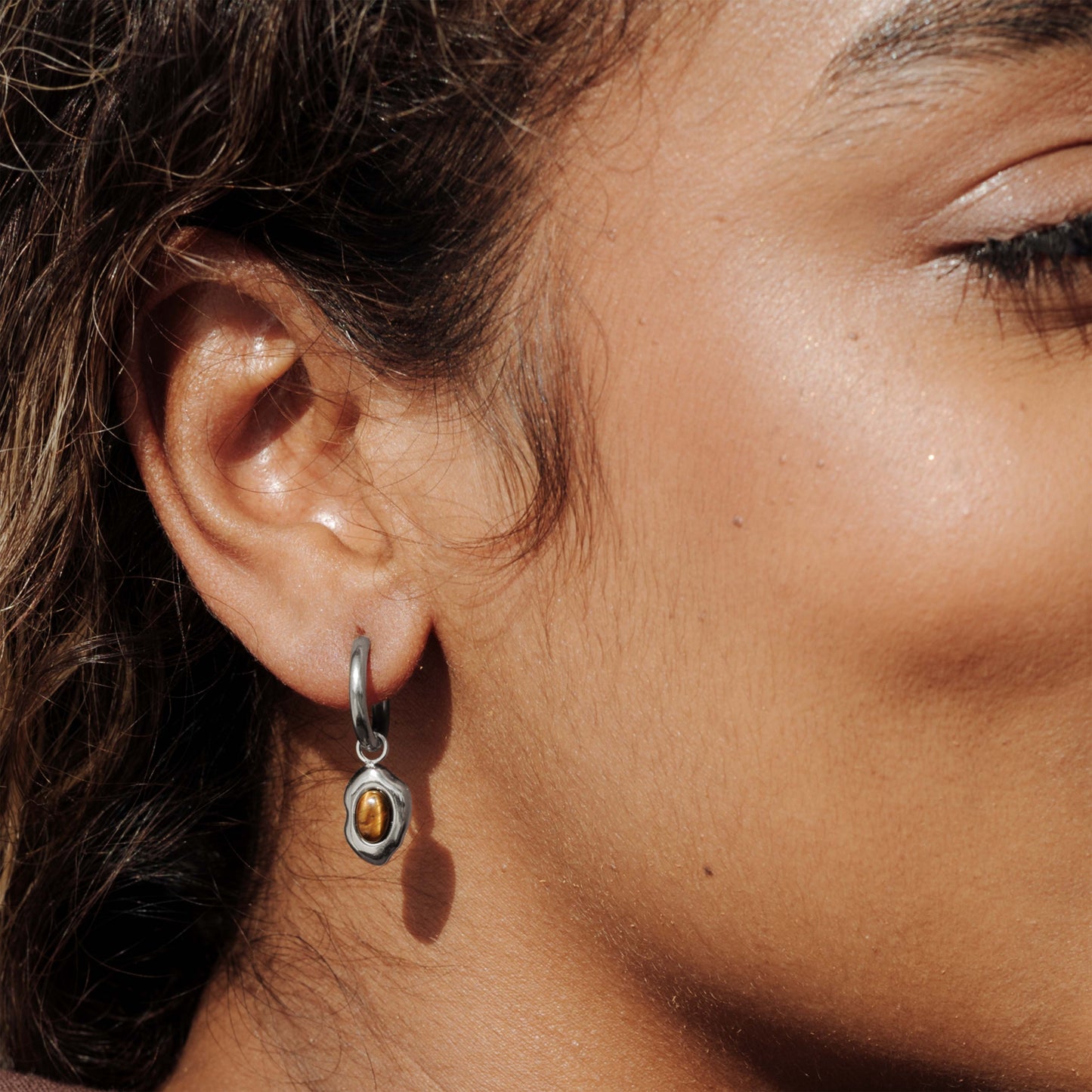 Tiger's Eye Hoop Set Small Silver