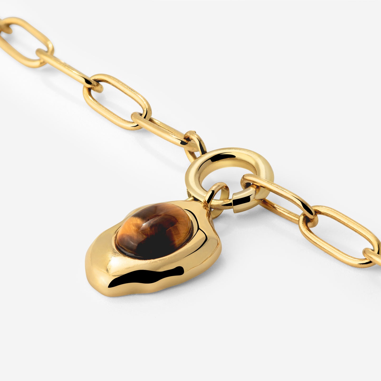 Tiger's Eye Oval Links Necklace Set Gold