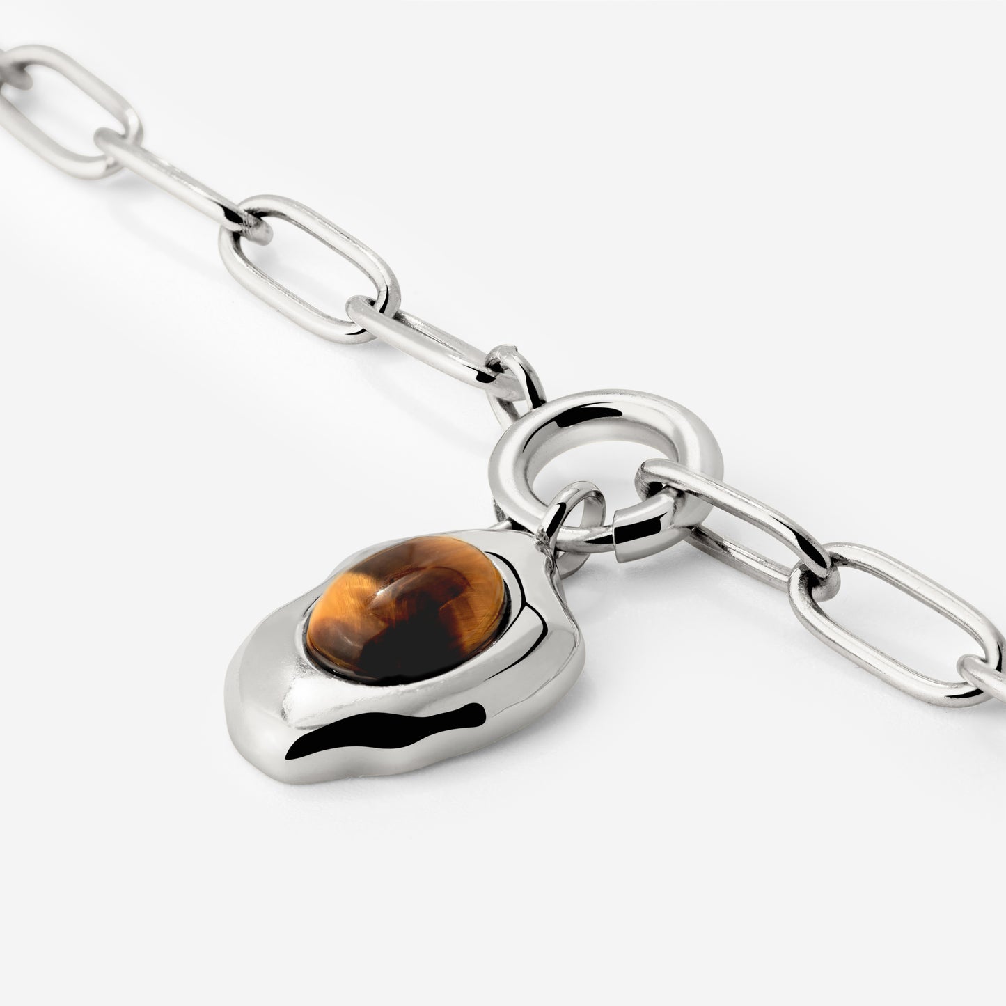 Tiger's Eye Oval Links Necklace Set Silver