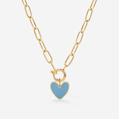 Blue Heart Oval Links Necklace Set Gold