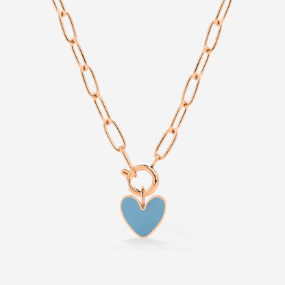 Blue Heart Oval Links Necklace Set Rose Gold