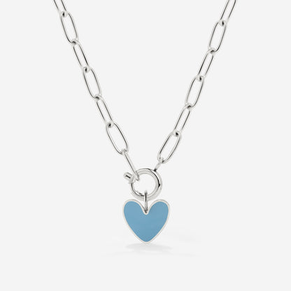 Blue Heart Oval Links Necklace Set Silver