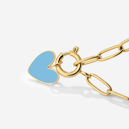Blue Heart Oval Links Necklace Set Gold