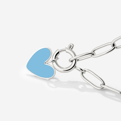 Blue Heart Oval Links Necklace Set Silver