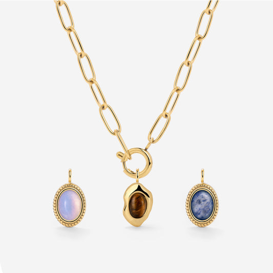 Oval Links Charm Necklace Set