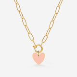 Pink Heart Oval Links Necklace Set Gold