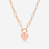 Pink Heart Oval Links Necklace Set Rose Gold