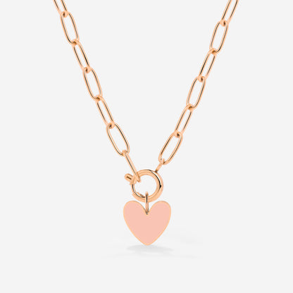 Pink Heart Oval Links Necklace Set Rose Gold