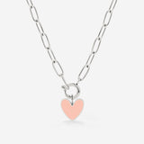 Pink Heart Oval Links Necklace Set Silver
