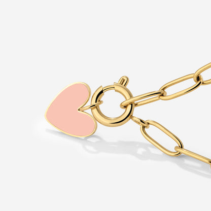 Pink Heart Oval Links Necklace Set Gold