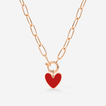 Red Heart Oval Links Necklace Set Rose Gold